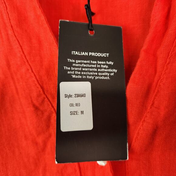 NWT Francesca Bettini Made In Italy Shirt Dress Red Linen Blend Pockets Size M - Picture 9 of 10